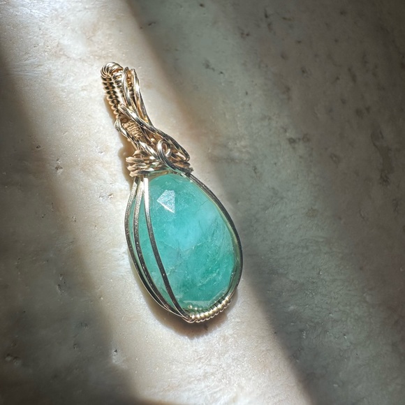 14k Gold Filled Natural Rose Cut Emerald Necklace Pendant - Picture 10 of 13